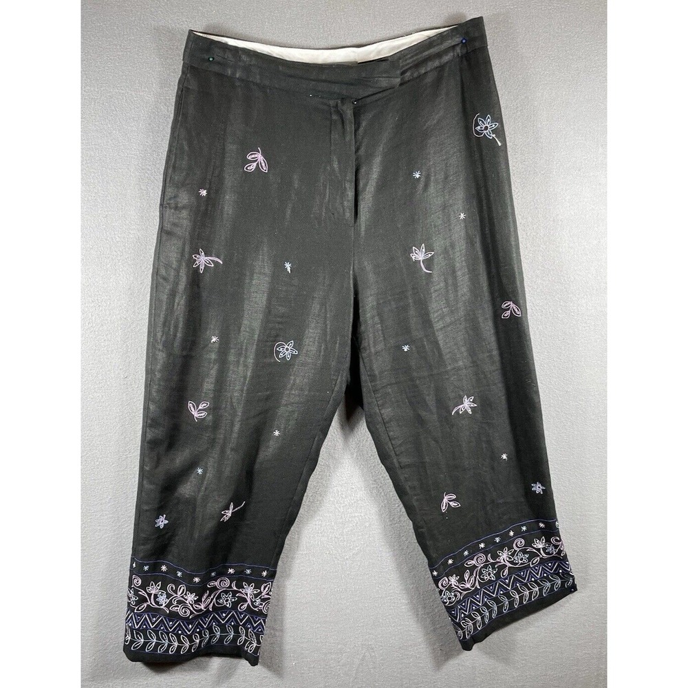 Capri Linen Pants Women's Embroidered‎ Size 12 Carroll Reed
